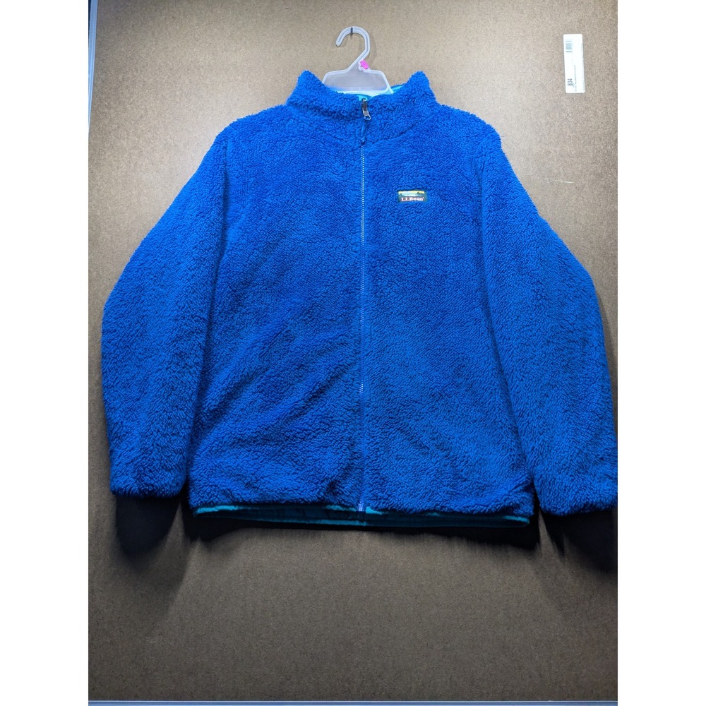 LL Bean Kids XL 18 Reversible Sherpa Fleece Quilted Jacket Blue 501075